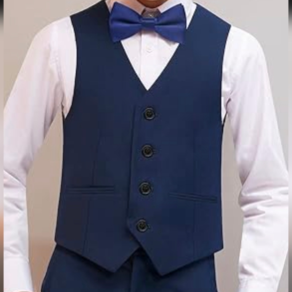 HAPPY PLANET Four Button Vest Boys 6 Navy Blue Buckle Back Waistcoat